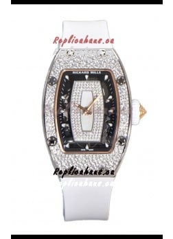 Richard Mille RM007 Diamonds Paved White Strap & Dial 904L Steel Superclone Swiss Watch