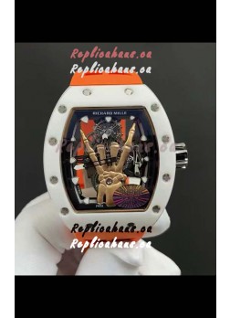Richard Mille RM66 Flying Genuine Tourbillon White Ceramic Orange Strap Superclone Replica Watch 