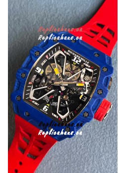 Richard Mille RM35-03 Rafael Nadal Edition Blue Carbon Fiber Casing 1:1 Mirror Replica Watch in Red Strap