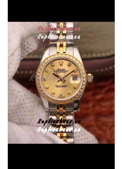 Rolex Datejust Ladies 28MM Cal.3135 Movement Swiss Replica in 904L Steel Yellow Gold 2 Tone Case