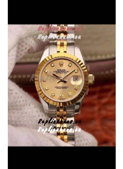 Rolex Datejust Ladies 28MM Cal.3135 Movement Swiss Replica in 904L Steel Yellow Gold 2 Tone Case