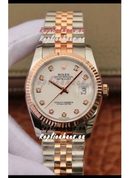 Rolex Datejust 36MM Cal.3135 Movement Swiss Replica Watch in 904L Steel Two Tone Casing White Dial