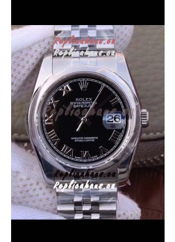 Rolex Datejust 36MM Cal.3135 Movement Swiss Replica Watch in 904L Steel Casing in Black Dial