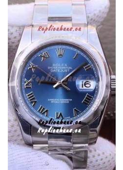 Rolex Datejust 36MM Cal.3135 Movement Swiss Replica Watch in 904L Steel Casing in Blue Roman Dial