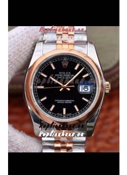 Rolex Datejust 36MM Cal.3135 Movement Swiss Replica Watch in 904L Steel Two Tone Casing Black Dial