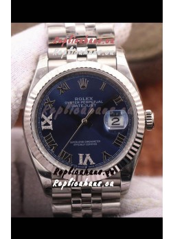 Rolex Datejust 36MM Cal.3135 Movement Swiss Replica Watch in 904L Steel Roman Blue Dial