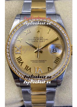 Rolex Datejust 36MM Cal.3135 Movement Swiss Replica Watch in 904L Steel Two Tone Casing Gold Dial