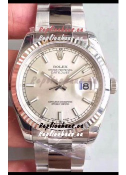 Rolex Datejust 36MM Cal.3135 Movement Swiss Replica Watch in 904L Steel / Steel Dial