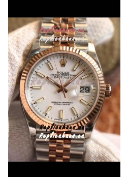 Rolex Datejust 36MM Cal.3135 Movement Swiss Replica Watch in 904L Steel Two Tone Casing White Dial