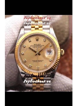 Rolex Datejust 36MM Cal.3135 Movement Swiss Replica Watch in 904L Steel Two Tone Casing Gold Dial