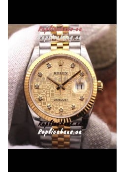 Rolex Datejust 36MM Cal.3135 Movement Swiss Replica Watch in 904L Steel Two Tone Casing Computer Dial