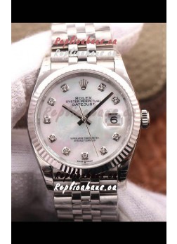 Rolex Datejust 36MM Cal.3135 Movement Swiss Replica Watch in 904L Steel Pearl Dial 