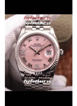 Rolex Datejust 36MM Cal.3135 Movement Swiss Replica Watch in 904L Steel Pink Dial 