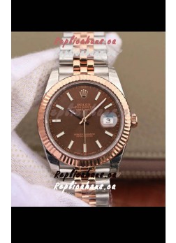 Rolex Datejust 41MM Cal.3135 Movement Swiss Replica Watch in 904L Steel Two Tone Brown Dial