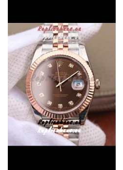 Rolex Datejust 41MM Cal.3135 Movement Swiss Replica Watch in 904L Steel Two Tone Brown Dial
