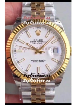 Rolex Datejust 41MM Cal.3135 Movement Swiss Replica Watch in 904L Steel Two Tone White Dial