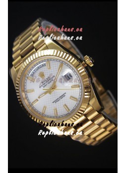 Rolex Day Date Japanese Replica Watch - Yellow Gold Casing in Steel Patterned Dial 40MM