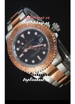 Rolex Yachtmaster Japanese Replica in Two Tone Rose Gold Casing Brown Dial - 40MM