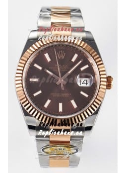 Rolex Super Clone Datejust ETA 3235 Movement 41MM Two Tone Rose Gold Plating Brown Dial Watch