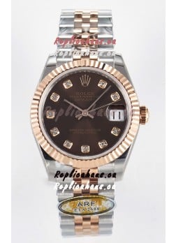 Rolex Super Clone Datejust ETA 2688 Movement 31MM Two Tone Rose Gold Swiss Brown Dial