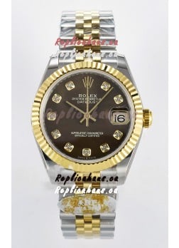 Rolex Super Clone Datejust ETA 2688 Movement 31MM Two Tone Yellow Gold Swiss Brown Dial