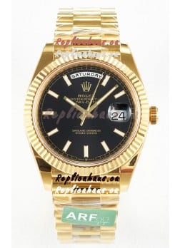 Rolex Day Date Super Clone 18K Yellow Gold Watch 40MM - Black Dial 1:1 Mirror Quality