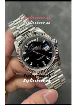 Rolex Day Date Presidential Stainless Steel  Black Dial Watch 40MM - 1:1 Mirror Quality