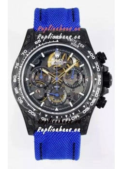 Rolex Daytona Super Clone DiW Skeleton Carbon Edition Watch - Forged Carbon Casing Purple Strap 1:1 Mirror Replica