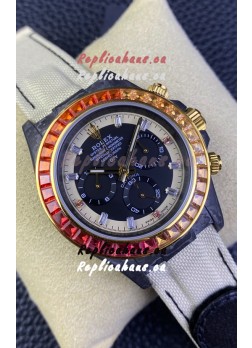 Rolex Daytona DiW Carbon Edition Rainbow Bezel - Forged Carbon Casing Beige Strap 1:1 Mirror Replica