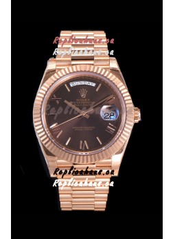 Rolex Day Date Watch in Brown Dial with Roman Hour Numerals Cal.3255 Movement - 904L Steel 