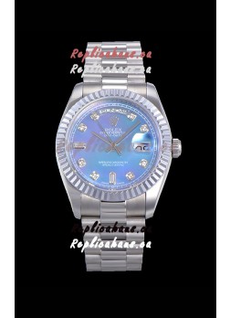 Rolex Day Date Watch in Blue Dial with Diamonds Hour Numerals ETA Movement - 904L Steel 