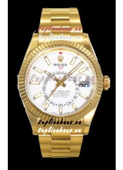 Rolex Sky-Dweller REF# 336235 White Dial Watch in Yellow Gold 904L Steel Case 1:1 Mirror Replica
