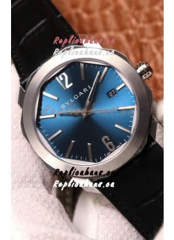 Bvlgari Octo Roma Edition 1:1 Mirror Replica in 904L Steel Casing - Steel Blue Dial Leather Strap