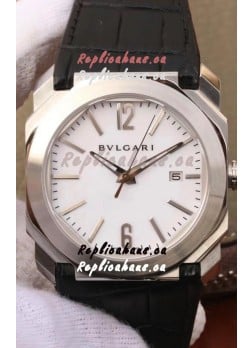 Bvlgari Octo Roma Edition 1:1 Mirror Replica in 904L Steel Casing - White Dial Leather Strap