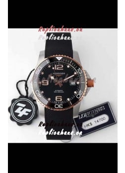 Longines HydroConquest 1:1 Swiss Replica Watch in Black Dial Rubber Strap Rose Gold Bezel