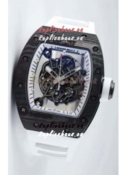 Richard Mille RM055 Forged Carbon Casing 1:1 Mirror Replica Watch in White Strap 