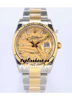 Rolex Datejust Palm Motif Dial 36MM Cal.3135 Movement Swiss Replica Watch in 904L Two Tone Casing