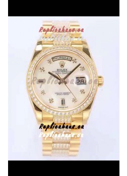 Rolex Day Date Presidential 18K Yellow Gold Watch 36MM - White Pearl Dial 1:1 Mirror Quality Watch