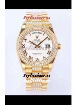 Rolex Day Date Presidential 18K Yellow Gold Watch 36MM - White Roman Dial 1:1 Mirror Quality Watch