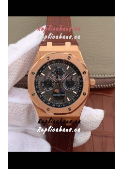 Audemars Piguet Royal Oak Perpetual Calendar Swiss Replica Rose Gold Casing Watch in Grey Dial