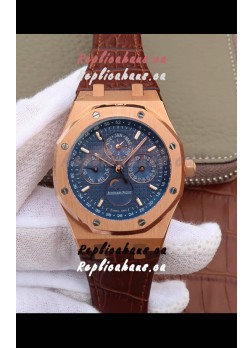 Audemars Piguet Royal Oak Perpetual Calendar Swiss Replica Rose Gold Casing Watch in Blue Dial