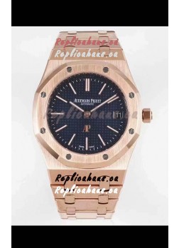 Audemars Piguet Royal Jumbo Oak Extra Thin Swiss Replica Rose Gold - 1:1 Mirror Replica Watch Blue Dial
