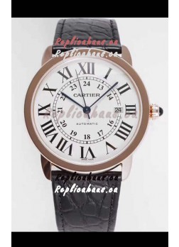 Ronde De Cartier Swiss Replica Watch - Rose Gold in White Dial 