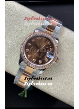 Rolex Datejust 278381 31MM Swiss Replica in 904L Steel Two Tone Rose Gold Brown Dial 1:1 Mirror Replica