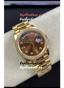 Rolex Day Date 36MM Yellow Gold M128348RBR-0005 in Brown Dial 1:1 Mirror Replica Watch