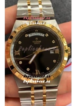 Tudor Royal Edition Watch - 1:1 Mirror Replica in Two Tone Casing - Black Diamonds Dial
