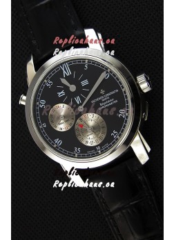 Vacheron Constantin Malte Dual Time Regulator Black Dial Replica Watch 