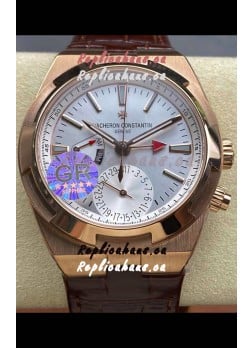 Vacheron Constantin Overseas Dual Time Rose Gold 1:1 Mirror Swiss Replica Watch in Steel Dial