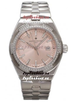 Vacheron Constantin Overseas Steel Casing Pink Dial 35MM Swiss Replica Watch 