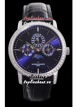 Vacheron Constantin Patrimony Perpetual Calendar Ultra-Thin White Gold Blue Dial Swiss Replica